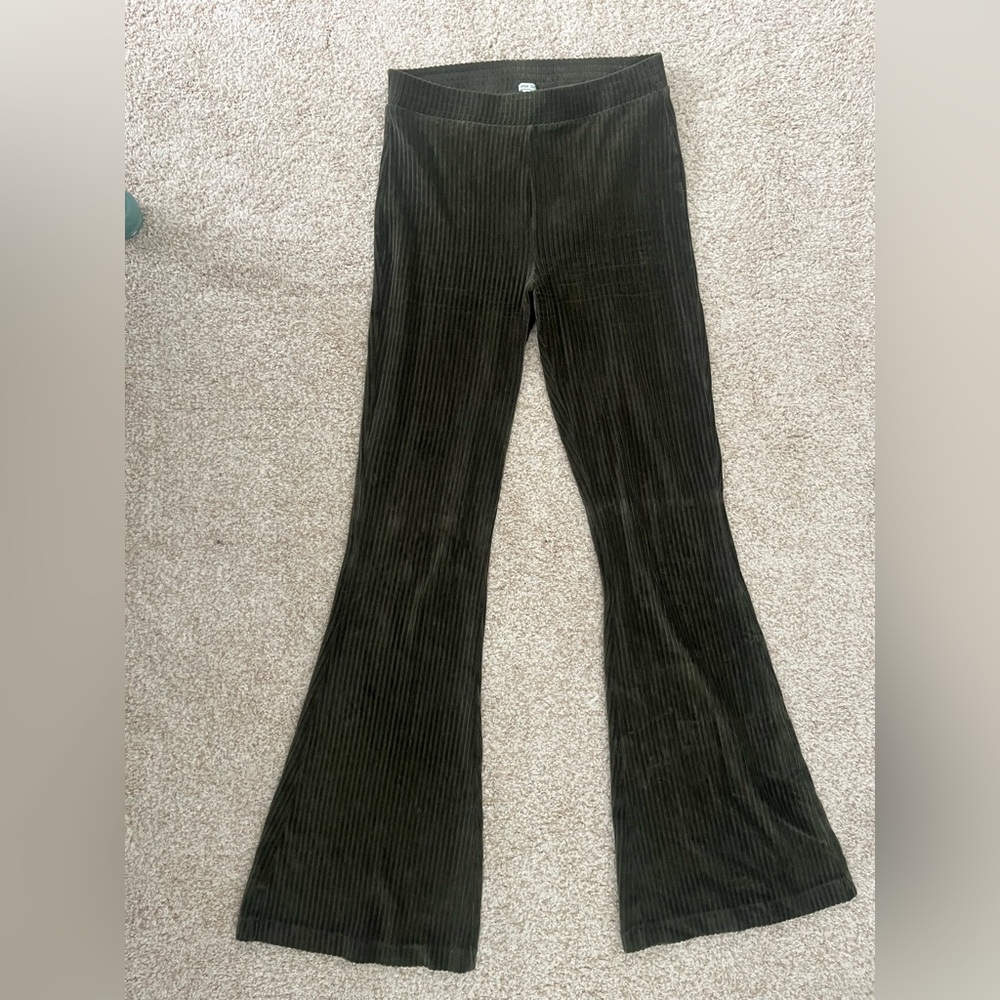 Aerie Olive Green Ribbed Flared Pants